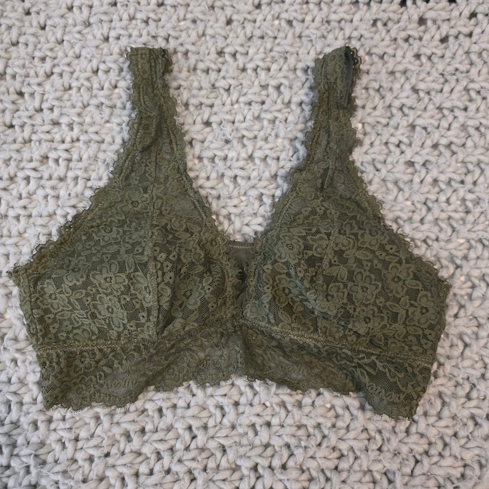 Aerie Womens Floral Lace Bralette Size Large Green Eyelash Coquette Fairy Bra